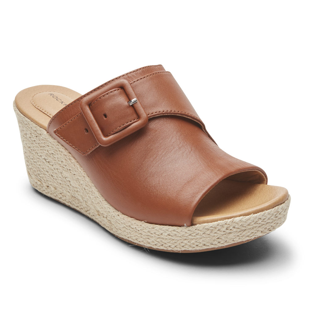 Rockport Womens Lyla Buckle - Slides Brown - KUF512639